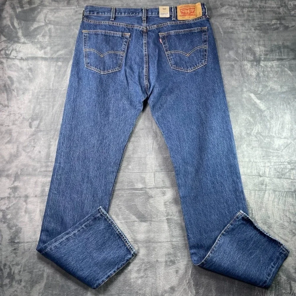Levi's 501 Straight Leg‎ Button Fly Blue Jeans Mens Sz B&T 48x29 Medium Wash NWT